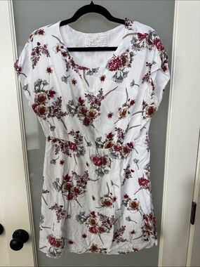 Pink Martini White Midi Dress with Red and Brown Floral Pattern